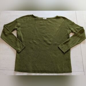 J Jill Olive Green Cotton Textured Long Sleeve Pullover XS